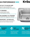 Diagram of 25 Inch Top Mount Single Bowl 18 Gauge Stainless Steel Kitchen Sink with Noise Defend soundproofing features