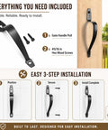 Gate Handle Pull Ten And Three Eighths Inch Heavy Duty Steel Door Handle With Black Finish Hardware Included For Wooden Fences Sheds Barn Doors And Garages Weather Resistant And Easy To Install, installed on wood gate