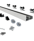 Aluminum Bypass Sliding Closet Door Hardware Set For Two Panels With Finger Pull 60 Inch Track Smooth Quiet Operation visible components