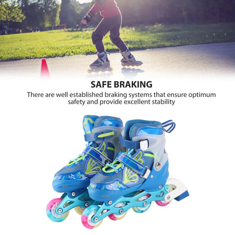 Kids Adjustable Inline Skates With Light Up Wheels Blue Roller Blades For Indoor And Outdoor Fun Super Comfy Breathable Fit ABEC 7 Bearings Easy Size Adjustments For Ages 6 To 12