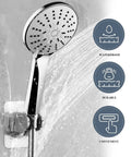 No Drill Shower Head Holder With Ultra Strong Adhesive Stick On Mount for handheld wand, silver ABS chrome, waterproof, wall display