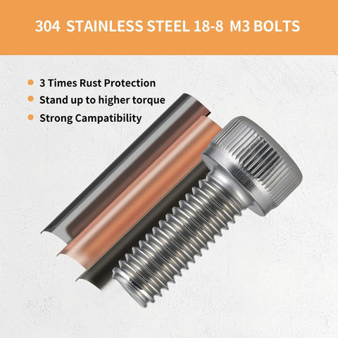 M3 X 6mm Socket Head Cap Screws, 304 Stainless Steel Fasteners, 200 Pack For Grease Monkey Bike Mods, Pc Builds And Shop Grade Diy Projects With Lock Tight Hex Grip close-up of stainless steel bolt and compatibility features.