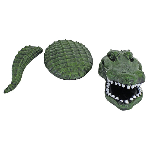 Fearless Lawn Gator Guard Statue For Castle Moat Garden Outdoor Decor Hand Cast From Crushed Stone Bonded With Resin Hand Painted Medieval Guardian Figurine, three-piece design