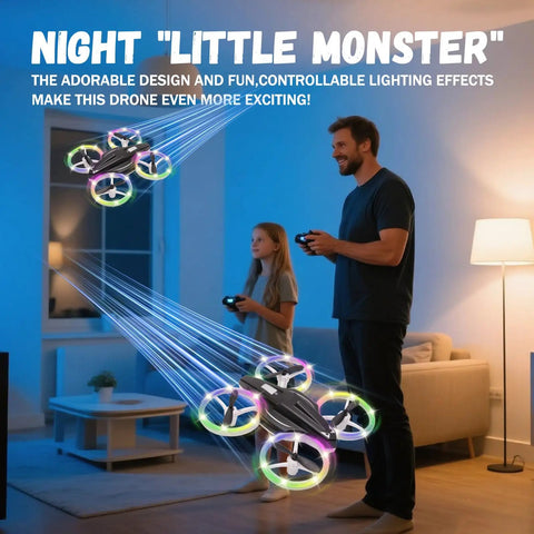 Kids RC Drone With Altitude Hold Headless Mode Propeller Guards LED Lights And 3 Speed Modes Easy One Key Takeoff And Landing in living room