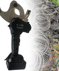 Powerful 120kN Electric Ratchet Cable Cutter For Copper And Aluminum Wires With Battery Powered Hydraulic Action next to cables