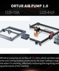 ORTUR air assist pump kit for laser cutter; gray frame with control box and tubing (two setups shown)