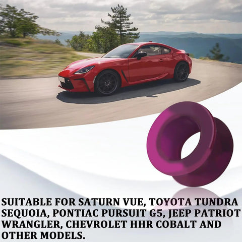 2 Piece Shift Cable Bushing Repair Kit With Clips For Smoother Shifts Replacement Shifter Bushing shown with red sports car background