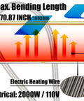 IntXanth 70.87 Inch Acrylic Plastic Heat Bending Machine, 2000W Strip Heater details with maximum bending length and heating wire.