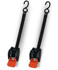 Mini G3 Self Retracting Ratchet Straps Set, 1400 Lb Break Strength, 1 Inch Wide, 6 Foot Reach, 2 Pack with hooks visible