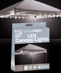 LED Canopy Lights For 10x10 Tents White Outdoor String Light Kit with packaging displayed for tailgating and backyard events.