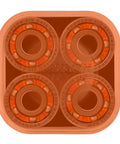 Premium 6 Ball Skateboard Bearings For Pro Riders in orange, showcasing four raw roller units with open design.