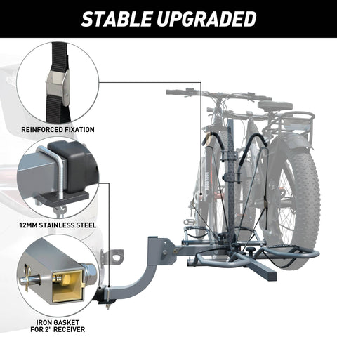 Dope 2-Bike Hitch Rack For Car With Quick Release Handle, showing reinforced fixation, stainless steel components, and 2-inch receiver