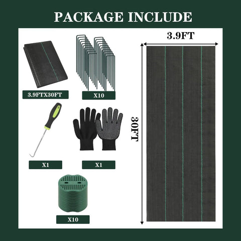 Heavy Duty Weed Barrier Fabric Kit For Gardens 4x30 Feet Permeable Landscape Cloth 3.2oz With Staples Gaskets Gloves And Pick Hook