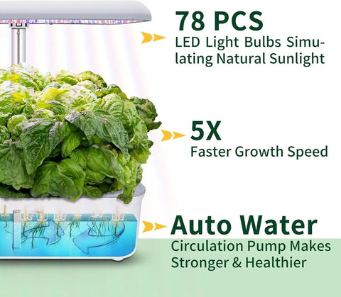 Indoor Hydroponic Garden System With 14 Pods WiFi Smart Herb Garden Kit LED Grow Light Auto Water Pump 5L Reservoir in use