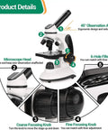 Kids And Adults Microscope Kit With 40X To 2000X Magnification, Dual LED Illumination, ergonomic design details view