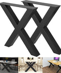 Beefy Pair of Heavy Duty Steel Table Legs, 28 Inch High by 31 Inch Wide X Frame 3.1 Inch Square Box Legs, Black Powder Coated Industrial Dining Table Supports