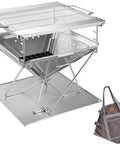 Three In One Flatpack Portable Fire Pit And Grill 16 Inch Heavy Duty Stainless Steel Wood Burning Camping Stove with carry bag