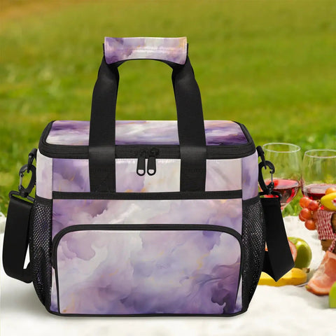 Gradient color insulated picnic backpack cooler for all day grab n go adventures on picnic blanket with wine and fruit
