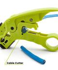 Pro Grade Wire Stripping And Cutting Tool For Ethernet Cabling And Coax Adjustable Blade Depth, showing cable cutter and wire