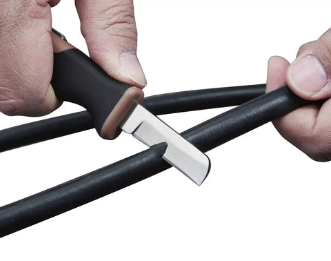 Hands using 5 Piece Cable Splicing Kit With Spring Loaded Scissors LED Pen Light And Durable Leather Pouch For Fast Accurate Cable Prep And Clean Splices Perfect For Category Cabling Installations And Pro Grade Electrical Projects to splice wires