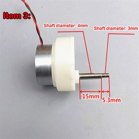 DC Gear Motor 3-9V Slow Speed 2.5-11 RPM Micro Geared Motor With High Torque, showing shaft diameters and dimensions