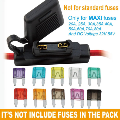 Two Pack Black 8 AWG Inline Fuse Holder With Waterproof Maxi Fuse Block And Premium UL Wire Lugs Copper Stud Rings for trucks