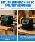 Straight Up Heavy Duty 4 In 1 Mini Disc Sander Electric Tabletop Grinder secured with clamp on wooden tabletop.