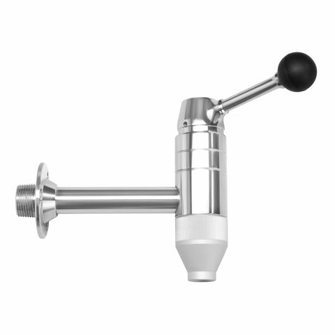 Side view of Spring Loaded Oil Spigot Dispenser For Air Operated Pumps Non Drip CNC Machined With Wall Mount Three Quarters Inch Mpt Threads Professional Grade Spigot For Oil Bars And Heavy Duty Lubricant Dispensers