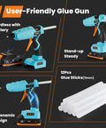 Pro Grade Cordless Full Size Glue Gun For DIYers With 20V Battery, Temperature Adjustable LCD Display, glue sticks shown