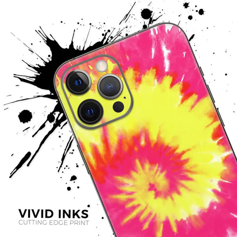 Full Body Skin Decal Wrap Kit For IPhone 11 Spiral Tie Dye V2 close-up with vivid colors and camera cutout, bubble-free application
