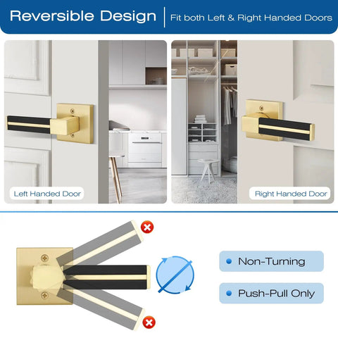 Gold Dummy Door Handles With Black Leather 2 Pack For Pantry And French Doors No Lock Function No Latch Or Key Pull Or Push Style One Sided Surface Mount Hardware No Fuss reversible design for left and right handed doors