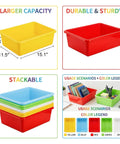 Large Stackable Plastic Storage Bins For Home And Classroom Organization, 15 By 11.5 Inch Toy Baskets in assorted colors