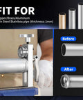 Tubing Bead Roller For Copper, Aluminum, And Thin Steel Piping - Compact, Portable Bead Roller Tool For 5/8 Inch And Up Diameters shown in use with before and after pipe examples