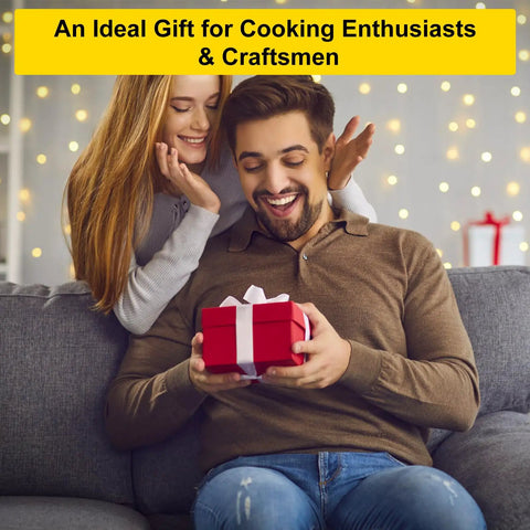 Slick Butane Torch With Clear Fuel Gauge And Adjustable Flame For Dead Simple One Hand Kitchen Cooking And Sick Flames Backyard Grilling Creme Brulee Finish Plus Craft Soldering Gear gift box in hands of happy couple.