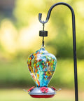 Blown Glass Hummingbird Feeder For Outdoors Hanging 34oz Comet Design, Eye Catching Garden And Backyard Decor