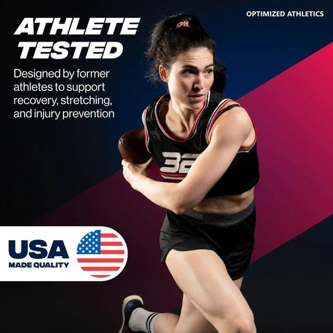 Athlete in sportswear using Psoas Release Tool For Deep Tissue Relief And Hip Flexor Stretching during workout, USA-made quality.