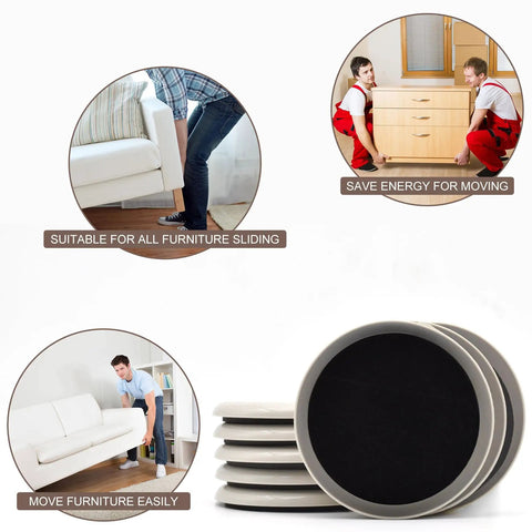 Heavy Duty Furniture Sliders Set, 12 Pack 3.5 Inch Round Glide Pads For Hardwood Floors, Move Heavy Furniture With Ease, Reusable Chair Leg Floor Protectors, Floor Protection For Sofas, Beds, Bookcases