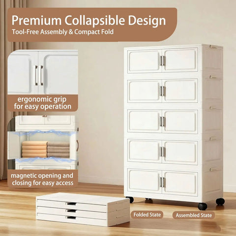 Huge Six Pack Modular Stackable Storage Cubes With Rollers And Lids Collapsible Foldable Container Bins For Closets Bedrooms Heavy Duty Room Organization No Cap Game Changer