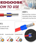 Steps showing how to use Assorted Wire Ferrules And Terminals Kit For AWG 22 To 10 with conductor insulation removal.