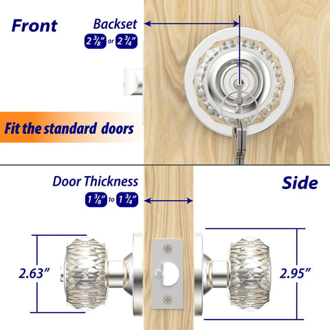 Crystal Privacy Door Knob With Lock For Bedroom And Bathroom, Easy Install Interior Door Handle With Keys dimensions illustration