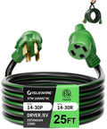 Heavy Duty 30 Amp 4 Prong Dryer And EV Extension Cord 25 Feet NEMA 14-30P To 14-30R 125V And 250V STW 10 AWG ETL Listed