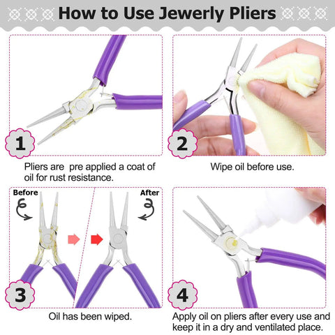 Instructions for using pliers from All In One Jewelry Repair Kit With Pliers, Beading Tools, Elastic Wire And Cord, 450 Beads And Supplies