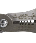 Angled 4 In 1 Wire Tool With Crimper Cutter Stripper And Gripper For Tight Spots close-up showing metal head and blue handles