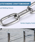Close-up of Stainless Steel Chain 3/16 Inch By 2 Ft Heavy Duty Chain Link, highlighting good welding and polish, used for security and hanging.