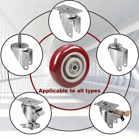 4 Pack 3 Inch PU Caster Wheels With 3 By 8 Bore Heavy Duty Plate Casters For Platform Trucks And Trolleys, 75mm Diameter
