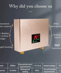 Front view of 5500W Tankless Under Sink Hot Water Heater 110V Thermostatic Instant On Demand Water Heater with digital display