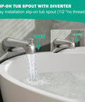 Chrome slip-on tub spout with diverter on bathtub, feature of Tub And Shower Faucet Set With Rain Shower Head Chrome Tub Spout Single Handle Trim Kit Valve Included High Pressure Rain Shower For A No Brainer Bath Upgrade.
