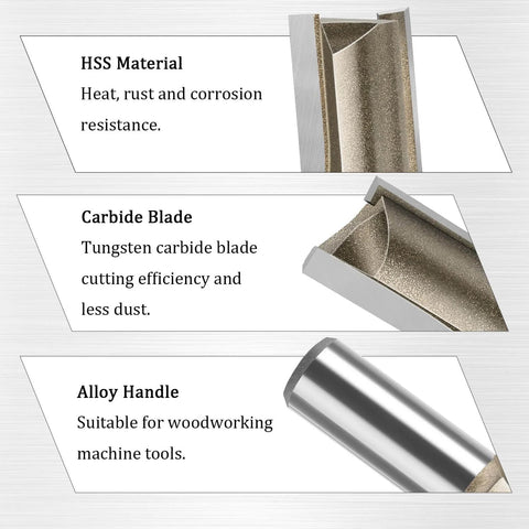 1/4 Inch Shank 1/4 Inch Cutting Diameter 2 Flute Straight Router Bit Carbide Tipped Plunge Router Bit 4 Pack features HSS and carbide components for woodworking.
