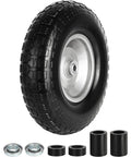 13 Inch Flat Free Wheelbarrow Tire 4.00 6 Heavy Duty With Universal Solid Tire And Five Eighth Inch Bearing Plus Three Quarter Inch Bearing Kit Replacement Wheel For Wheelbarrow Hand Truck Garden Includes Adapter Kit
