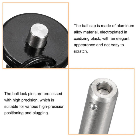 Ball Locking Pins With Button Handle 304 Stainless Steel Quick Release Pins with detailed aluminum ball cap and pin close-up